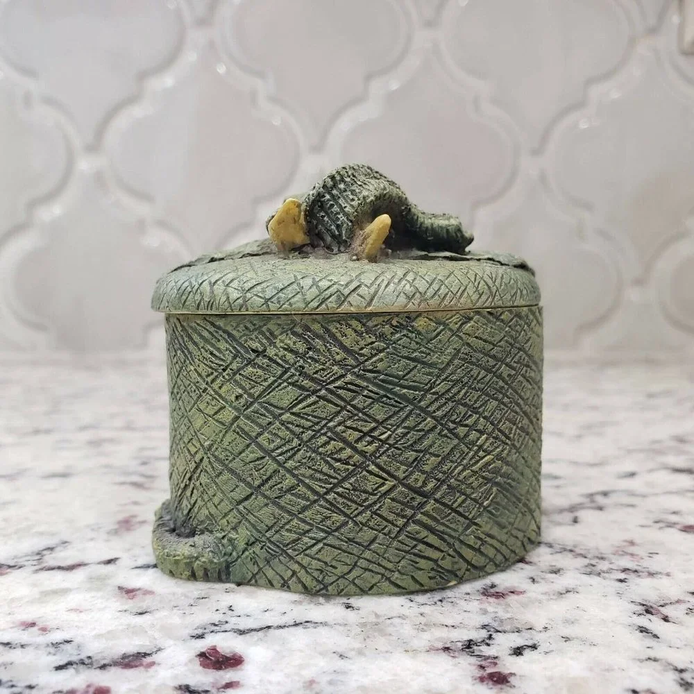 Vintage Resin Elephant Head Round Trinket Box